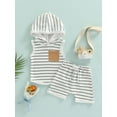 thumbnail image 2 of Biekopu Baby Boys Summer Suit, Sleeveless Hooded Striped Print Vest Tops + Casual Drawstring Short Pants,0-3 Years, 2 of 8