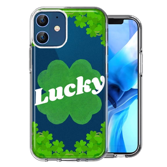 MUNDAZE for Apple iPhone 12 Lucky St Patrick's Day Shamrock Green Clovers Double Layer Phone Case Cover