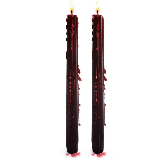 Set of 2/4 Halloween Bleeding Taper Candles 10 inch Black Taper Candles,Tears Taper Candle for Gothic Halloween Decoration