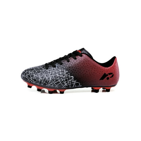 

Welliumy Youths Sport Sneakers Round Toe Soccer Cleats Low Top Football Shoes Grassland Athletic Shoe Playground Comfort Lace Up Black Red Long Cleats 7(M)