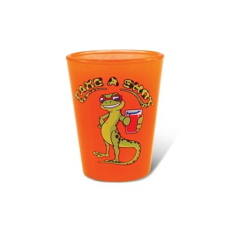 Puzzled Neon Orange Gecko ?Take a Shot? Shooter Glass, 1.70 Oz. Tequila Cocktail Whisky Vodka Unbreakable Glassware Novelty Shot Glasses Handcrafted Drinkware Wildlife Themed Home & Bar Accessory