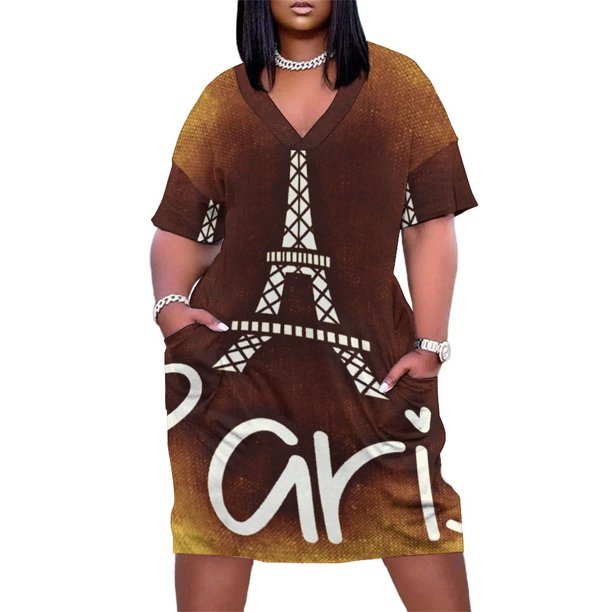 Vestidos holgados de bolsillos con mangas largas ropa de verano vestidos de gala Torre EIFFEL de París Pop Art