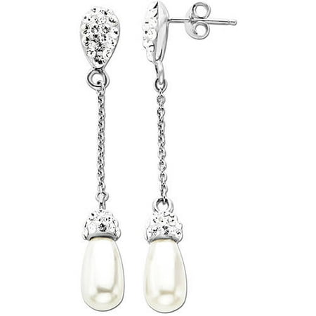 Luminesse Sterling Silver White Faux Pearl Drop Earrings made with Swarovski Elements