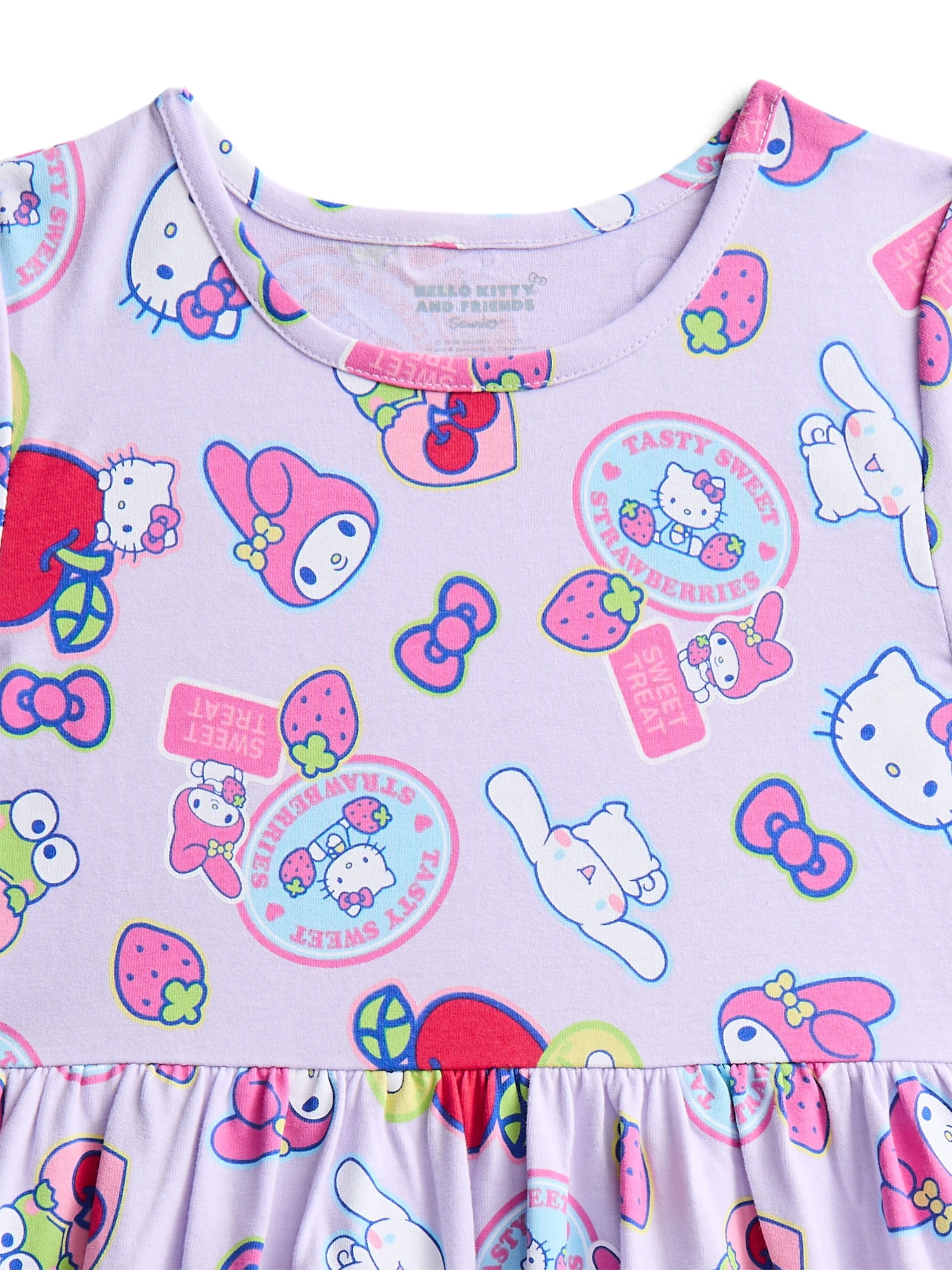 Hello Kitty and Friends Girls Allover Print Dress with Short Sleeves, Sizes 4-12