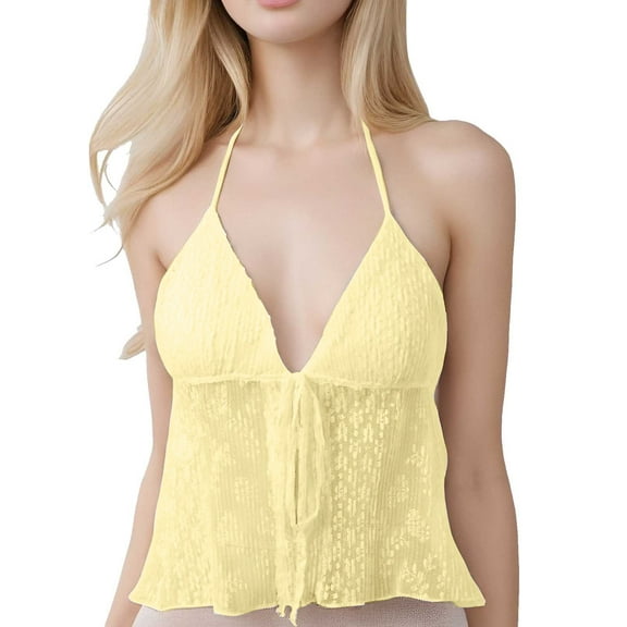 Daznico Tank Tops for Women,Women Tie Front Lace Top Neck Tank Going Out Tops Backless Cute Summer Flowy Vest Shirt,Size M