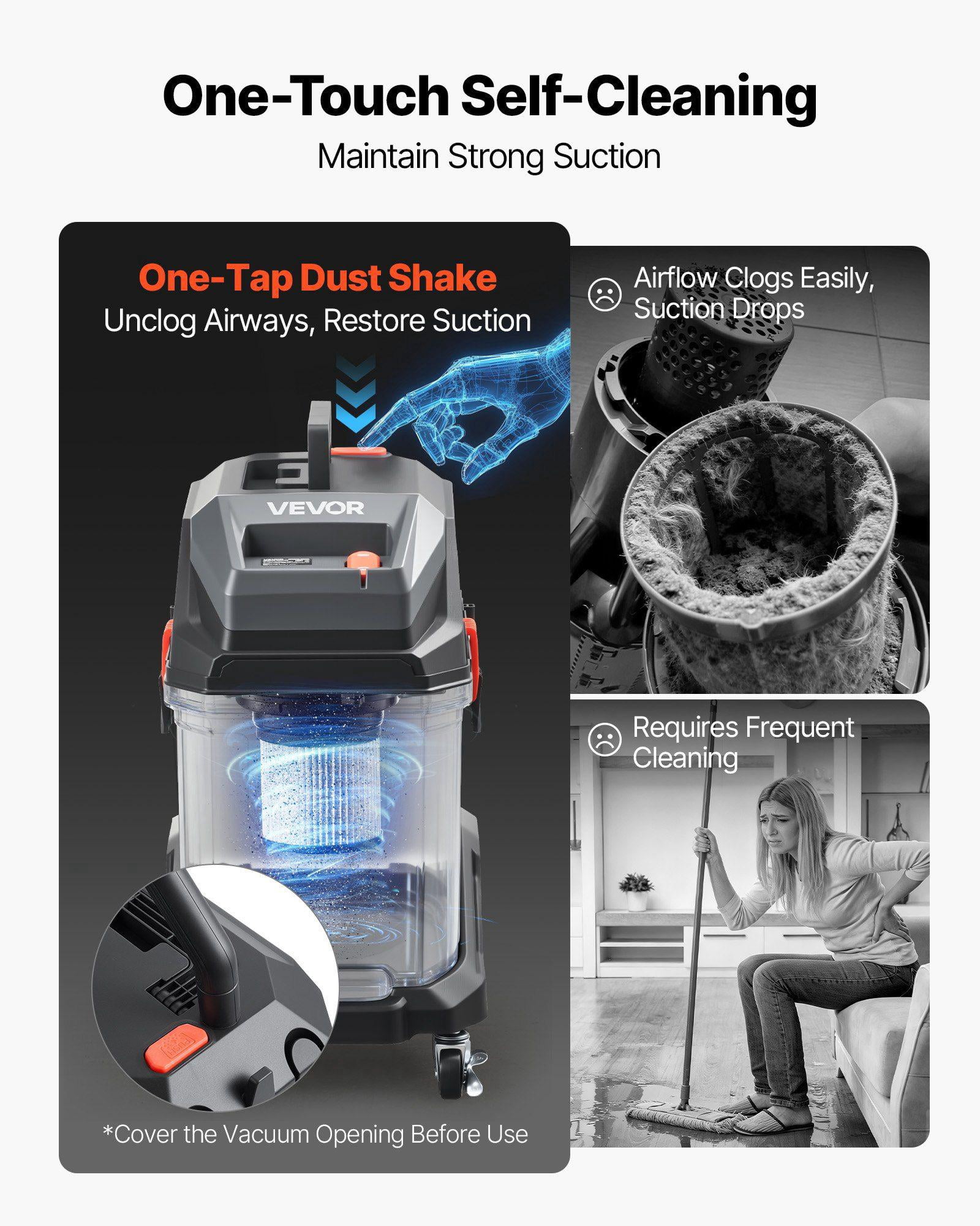 11 Gallon Wet Dry Shop Vacuum 5.5 Peak HP 1350W Portable Commercial Industrial Vac with Self Cleaning Hose and Long Cord for Jobsite Workshop