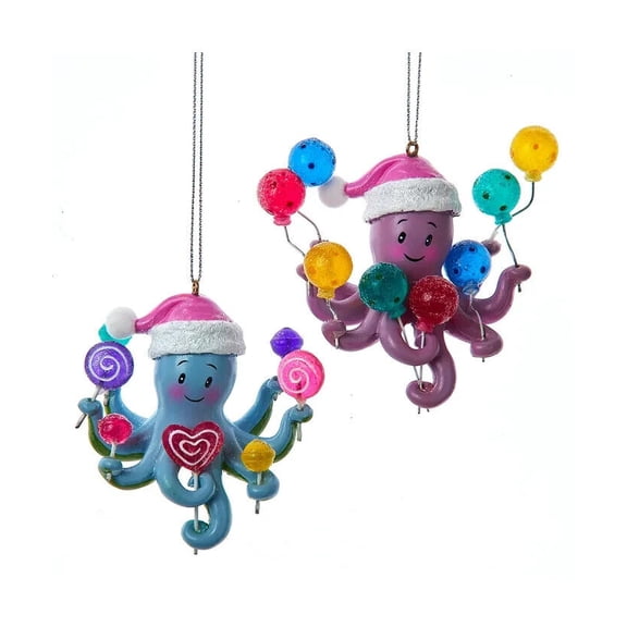 Set of 2 LOLLIPOP OCTOPUS Whimsical Christmas Ornaments, by Kurt Adler