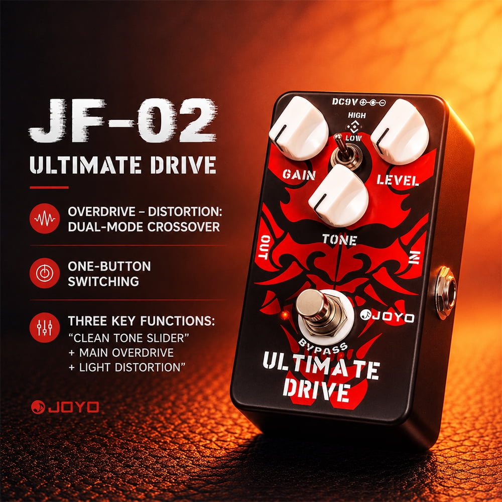 JOYO JF-02 Ultimate Drive Overdrive Distortion Effect Pedal TrueBypass for Electric Guitar