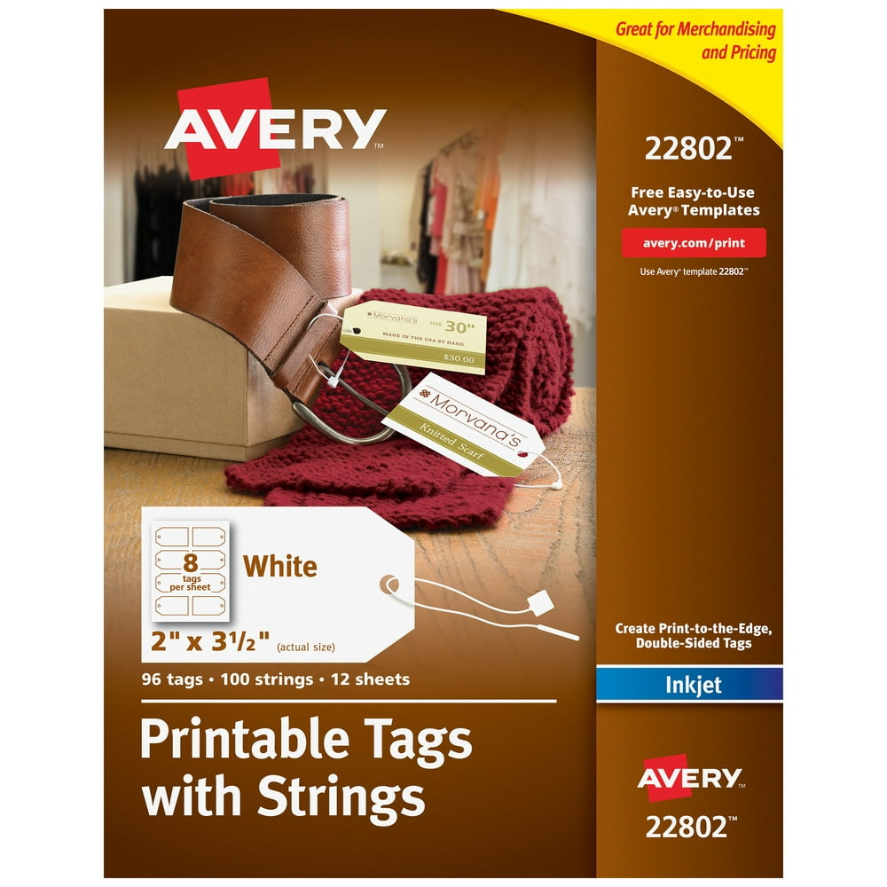 Avery Printable Tags with Strings, 2" x 31/2", 2Side Printing, 96