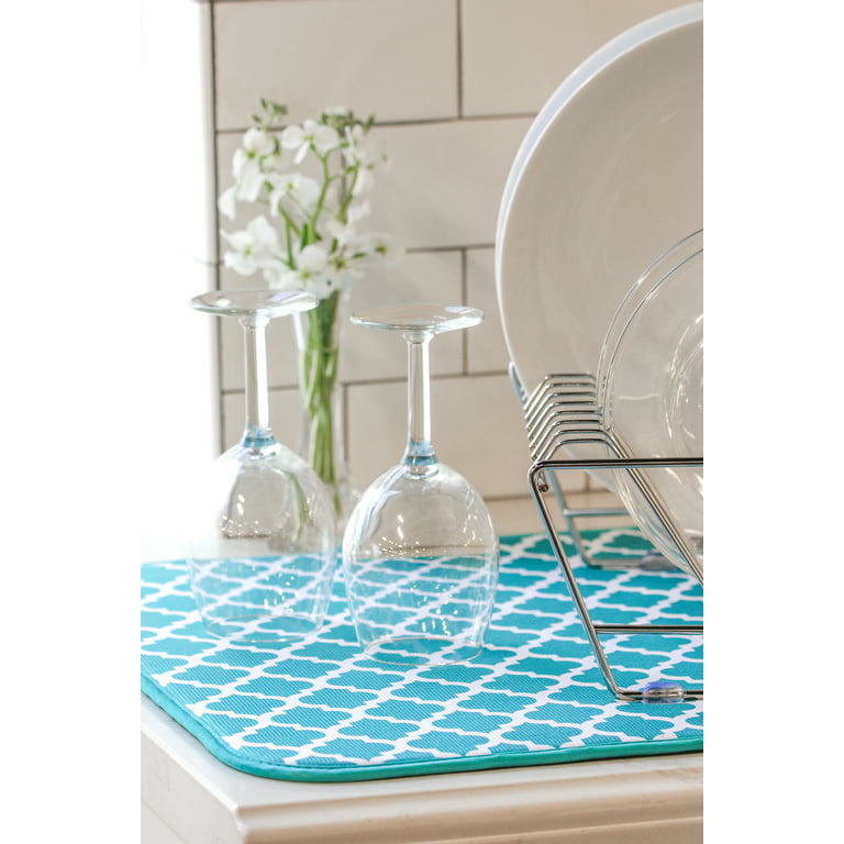 SRENTA 18 X 16 Microfiber Dish Drying Mat Super Absorbent Dish Drainer  Kitchen Pad with Hanging Loop, Gray Trellis 