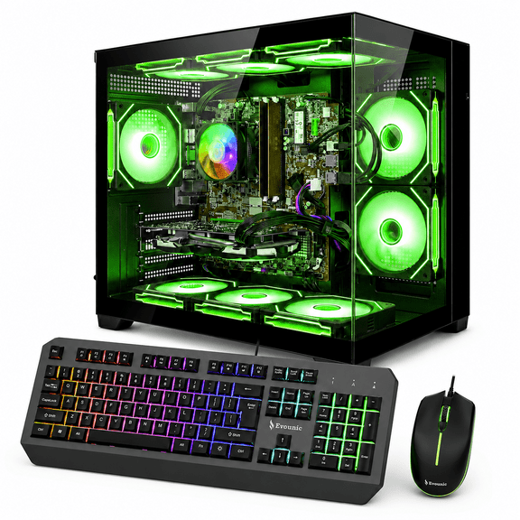 Gaming PC Computer Desktop Xeon E5 3.2Ghz, 16GB RAM GTX 1650 512GB SSD 1TB HDD, WiFi6 BT5.4 Windows 11 W/ RGB Keyboard & Mouse