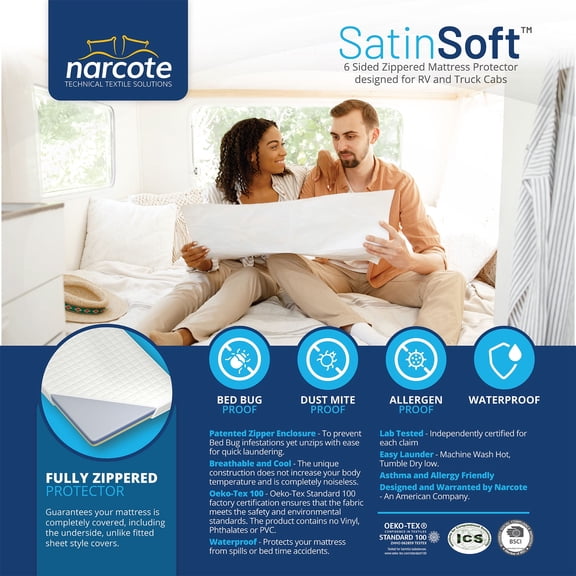 RV 6 Sided Zippered Mattress Protector with Secure Locking Zipper. Creates a Seal Around Your Mattress from Dust, Pet Dander, Pollen & Liquids