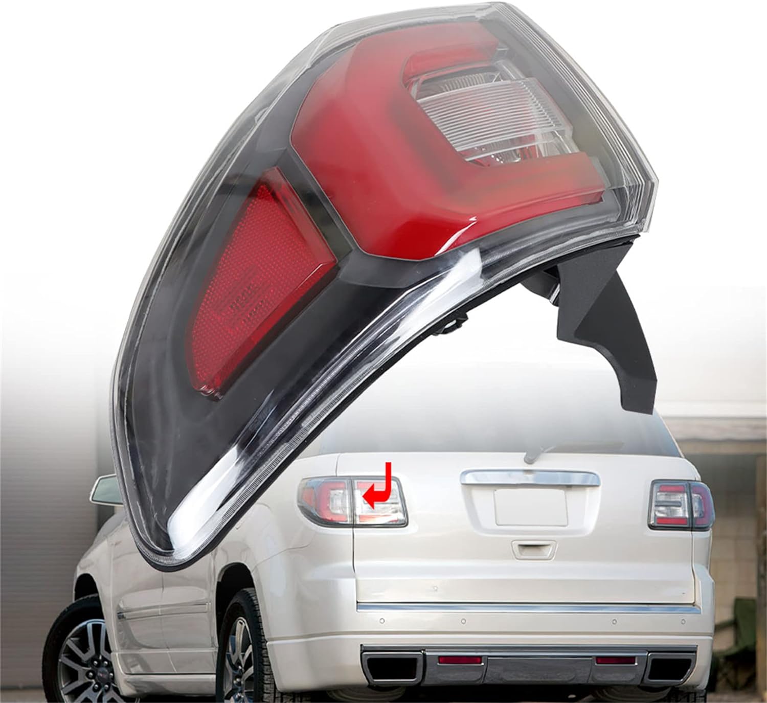 Left Tail Light For GMC Acadia 2013-2016 - LED Brake Stop Rear Lamp, Clear & Red Lens