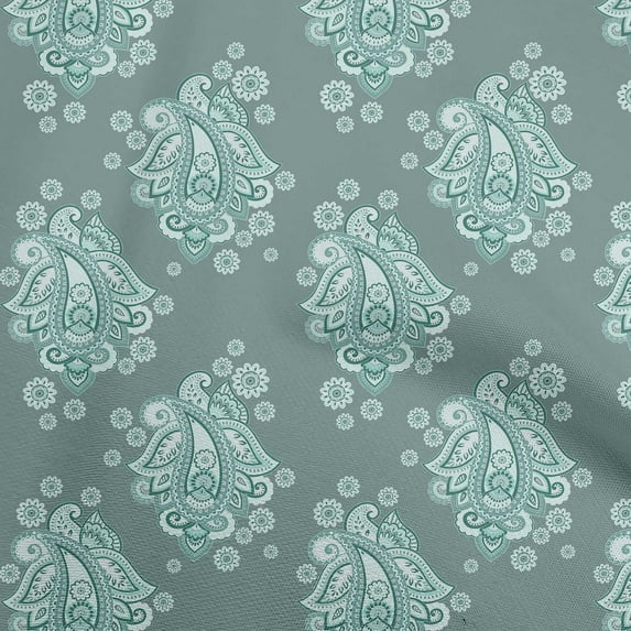 oneOone Silk Tabby Teal Green Fabric Asian Paisley Diy Clothing Quilting Fabric Print Fabric By Yard 42 Inch Wide