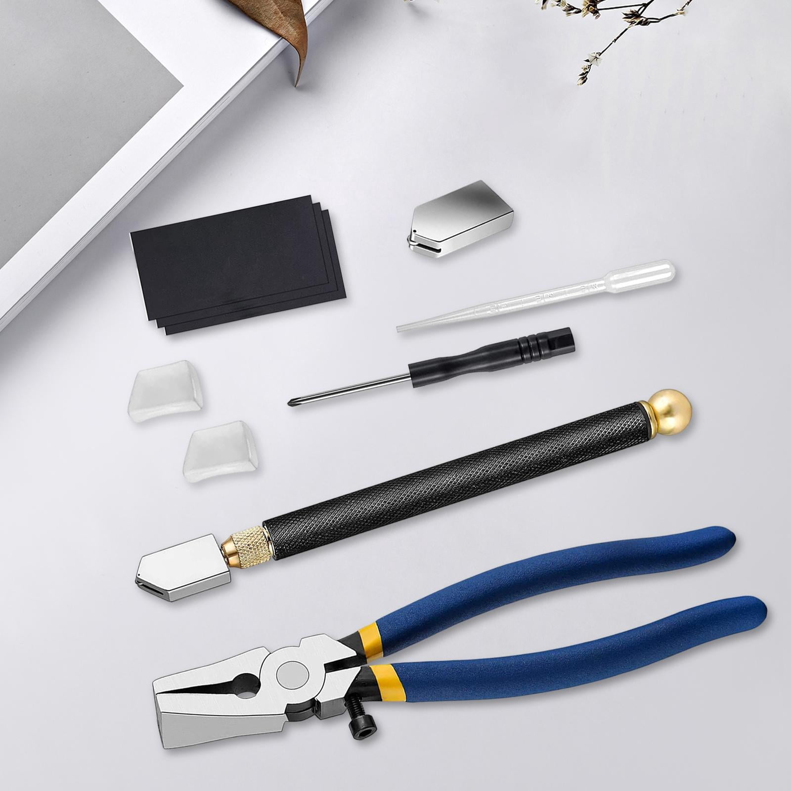 HILABEE 10 Pieces Glass Cutting Tool Kit and Oil Dropper Screwdriver Breaking Plier for