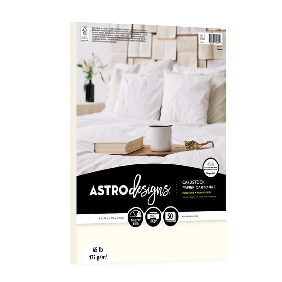Astrodesigns Cardstock, Cream, 8.5" x 11", 65 lb., Thick & Durable Paper, 50 Sheets, Perfect for DIY Projects, Card Making, Scrapbooking & Invitations (91335)