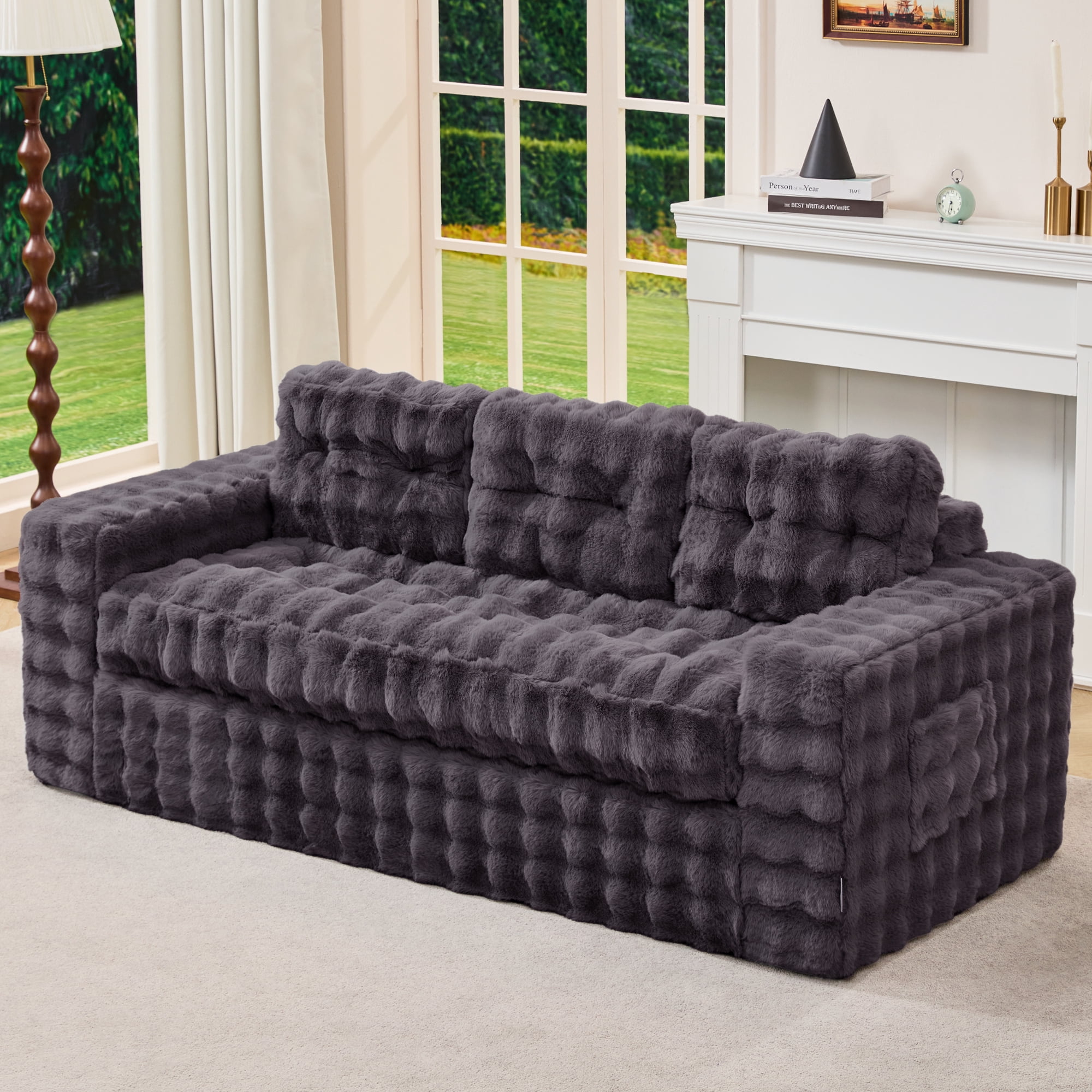 Hobestluk 3-Seater Sofa Boneless Couch with Tufted Button Design 2 in 1 Comfy Cloud Couch Oversized Sofa for Living Room Bedroom Apartment or Office (Dark Grey, 3 Seater)