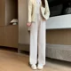 thumbnail image 4 of Pantalones de lana de pierna recta informales para mujer, pantalones de pierna ancha y drapeados de cintura alta y adelgazantes, recién llegados para otoño e invierno, ropa femenina, 4 of 4