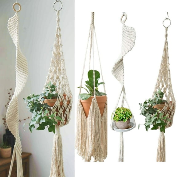 CheersUS Macrame Hangers Natural Cotton Hand-Woven Boho Indoor Outdoor Plant Hanger with Tassels