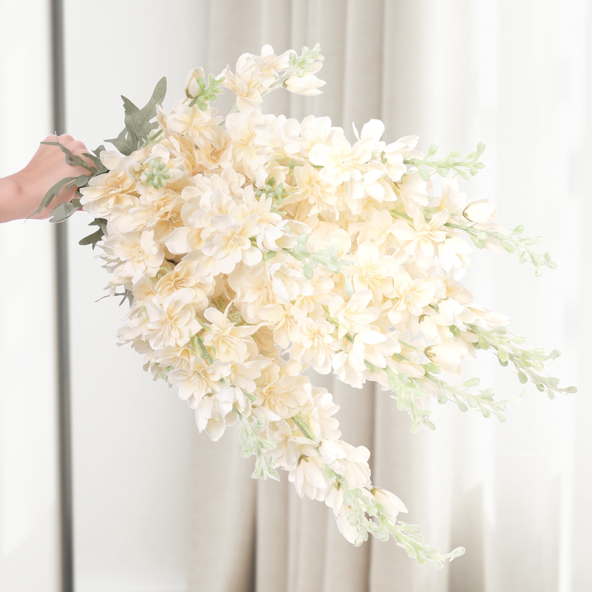 Unique Bargains Delphinium Artificial Flowers 10 Pcs Fake Larkspur Champagne