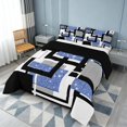 thumbnail image 3 of Homewish Geometric Plaid Full Size Comforter Sets, Blue White Black Bedding Comforter Set, Black Reversible, 3pcs 1 Comforter and 2 Pillowcases, 3 of 6