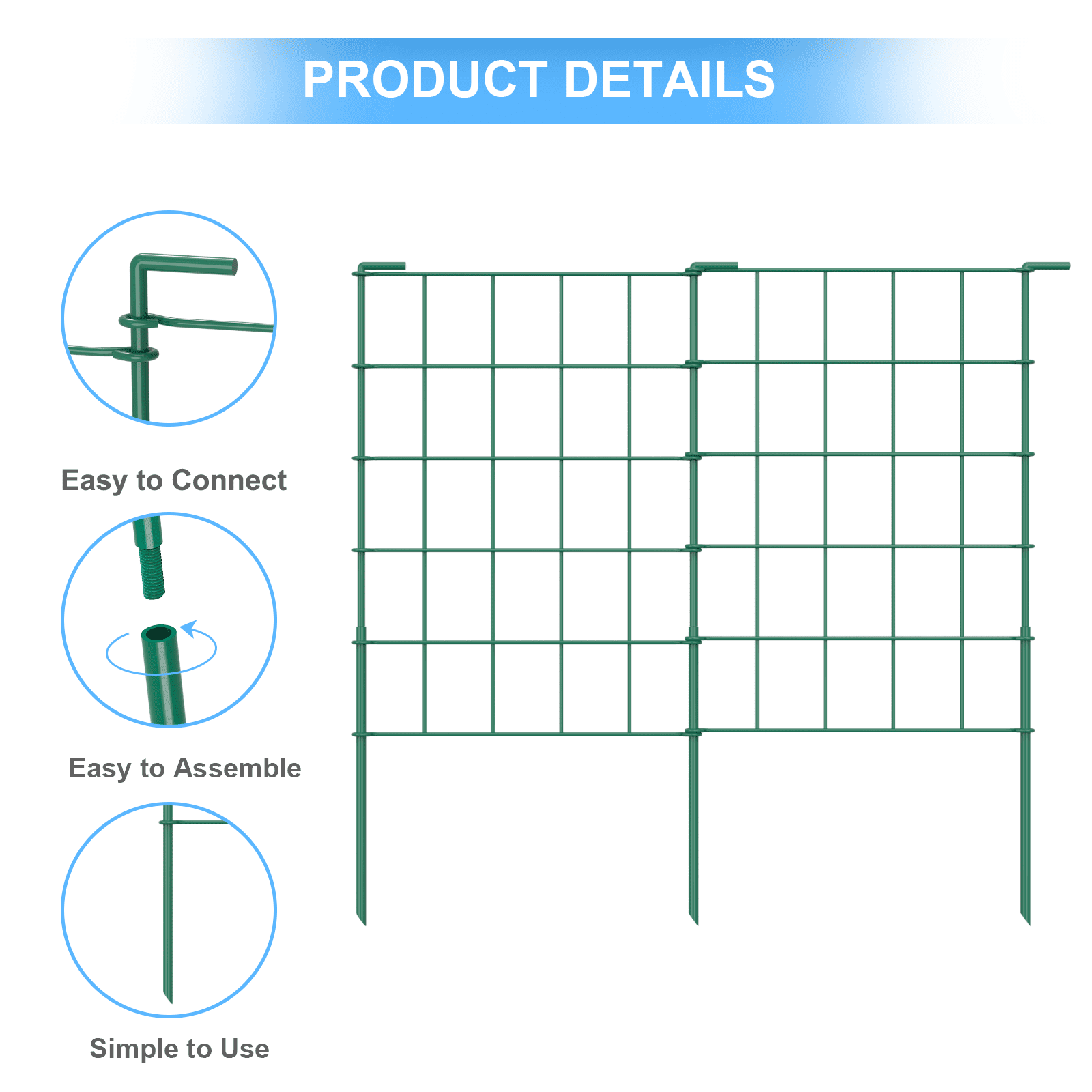 23.2" (H) x 20FT (L) Metal Decorative Garden Fence Outdoor Patio Barrier Raised Green