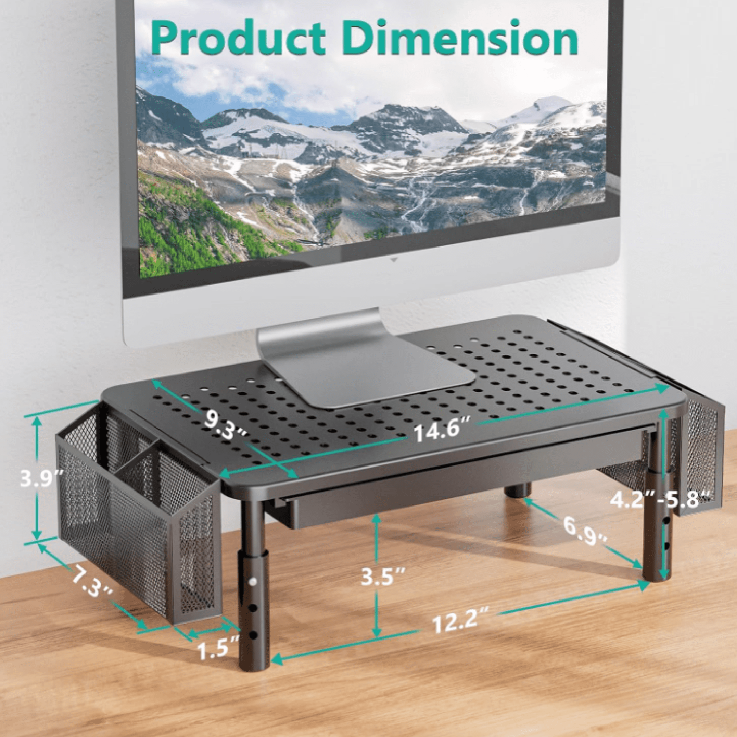 Computer Monitor Stand with Storage, Desk Organizer with Drawer and Pen Holder, Desk Monitor Riser 3 Height Adjustable, Laptop Riser for Computer, Laptop, Printer