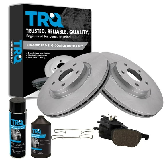 TRQ Front Ceramic Brake Pad & Coated Rotor Kit w/Fluids for Volvo C30 C70 Ford BKA24027