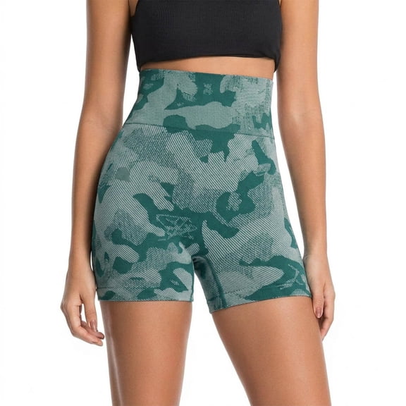 WRFWUL Womens High Waisted Camo Print Biker Shorts Stretchy Tummy Control Seamless Workout Pants Gym Yoga Running Leggings