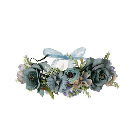 

✪ Adjustable Handmade Floral Crown Colorful Flower Hair Wreath with Ribbon Crown Adjustable Garland Wedding Photo Props
