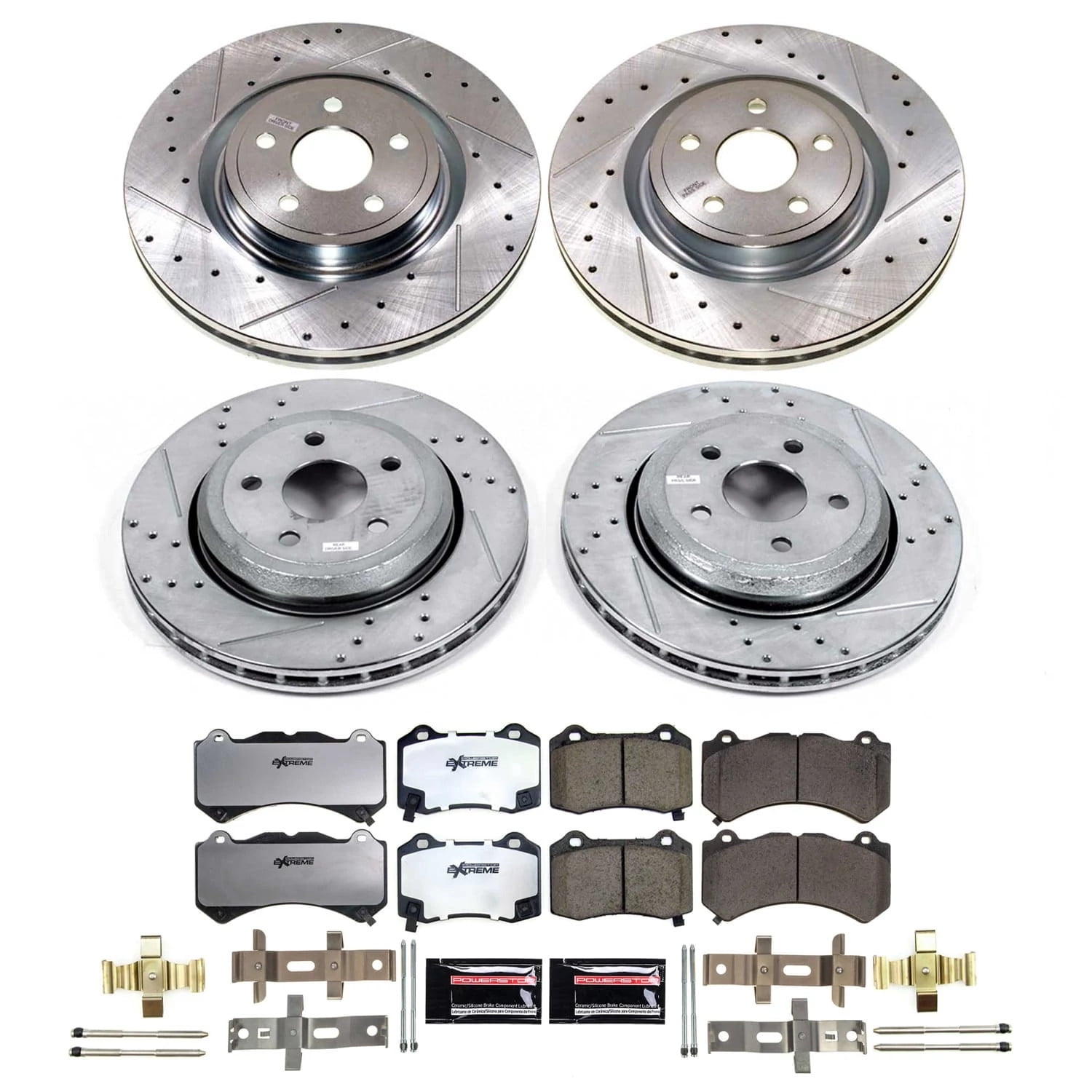 PowerStop Front and Rear Z26 Street Warrior Carbon-Fiber Ceramic Brake Pad and Drilled and Slotted Rotor Kit Fits: DODGE JEEP Select Models K8903-26