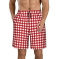 thumbnail image 2 of Uemuo Red Checkboard Pattern Men's Swim Trunks Hawaiian Beach Bathing Suit Swimsuits Beach Quick-Dry Shorts with Pockets-Small, 2 of 9