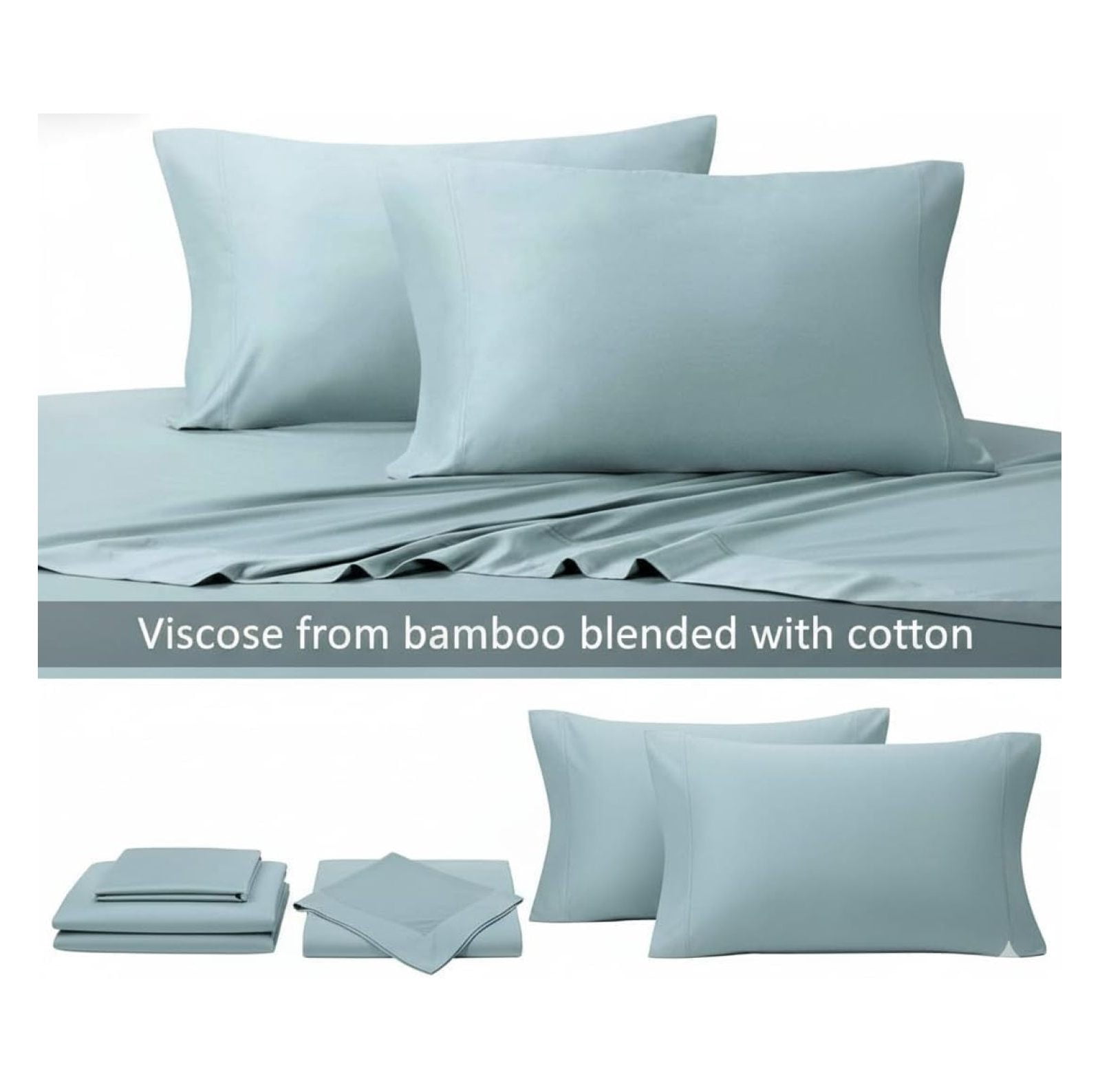 Silky-Soft Viscose from Bamboo-Cotton , King 4PC Bed Sheets Set, Blue