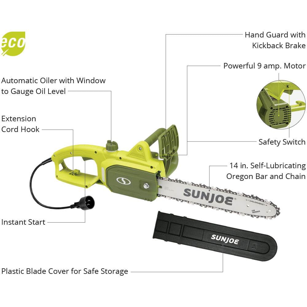 Sun Joe SWJ599E 14-inch 9-Amp Tree Limb Master Electric Handheld Chainsaw with Low-Kickback