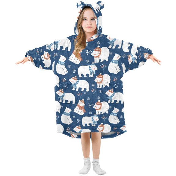 Wearable Blanket Hoodie Oversized Blanket Hoodie for Boys Girls Teens 3-14YR White Bear Snowflake