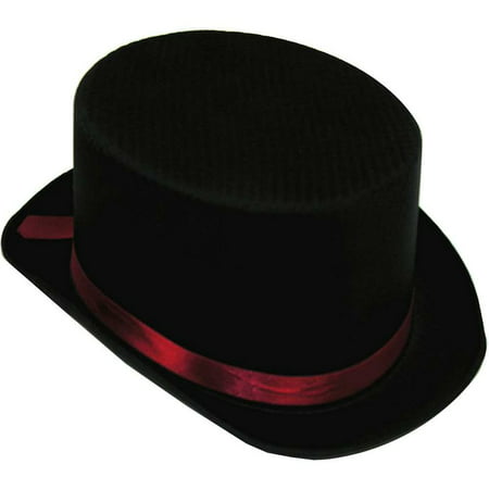 Black Satin Top Hat With Red Trim Adult Accessory, Brand new Fantastic Quality Alice in Wonderland Mad Hatter Top Hat By Forum Novelties