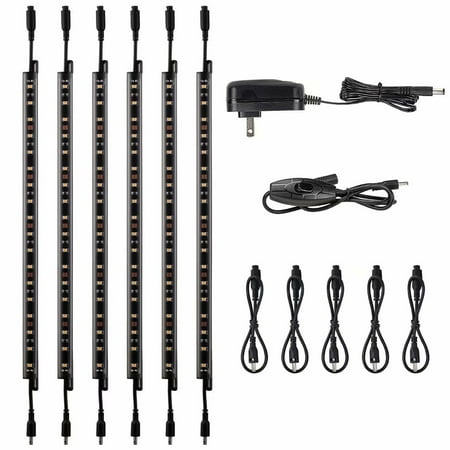 Iridescence Six Light TORCHSTAR 6 Pack 12 Inch LED Light Bar Kit, UL Adapter, 3000K Warm White, Rocker Switch ()