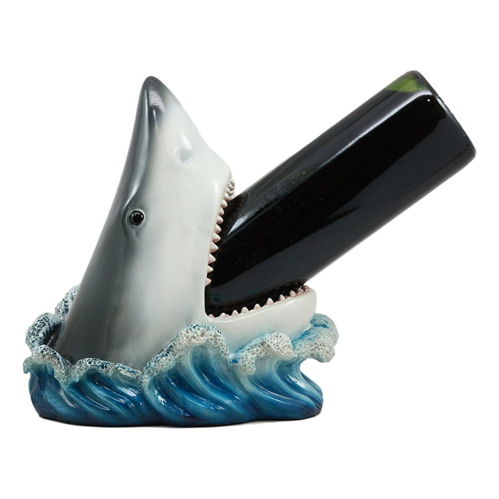 Ebros Deep Ocean Great White Shark Wine Holder Statue 9" Tall Bottle