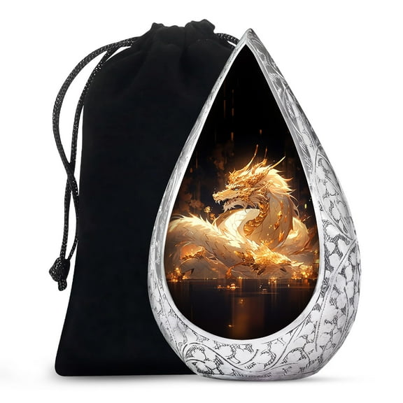 JAGSHASHI Golden Dragon Vigil - Burial Urn - Decorative Urns - Cremation Urn For Adult Men & Women - Ash Urn For Human Ashes - Funeral Cremation Urns For Ashes - Memorial Urn - 10 Inch - Large