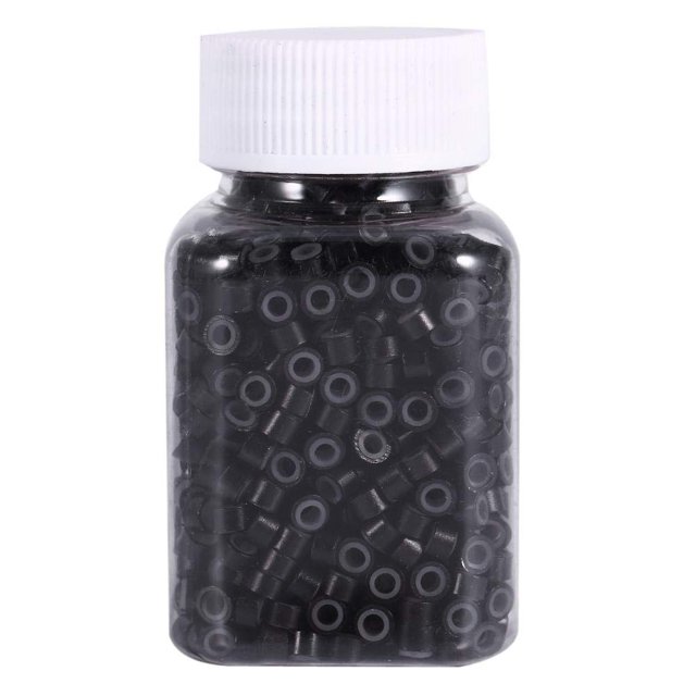 Anillos de extensión de cabello de 0.157 in con forro de silicona para extensiones de cabello (1000 unidades, color negro)