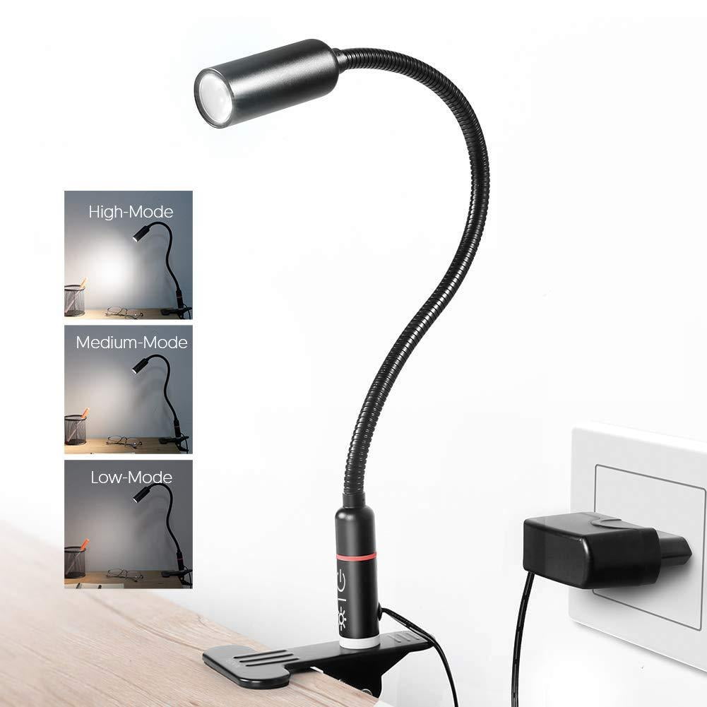 Eye-Care Dimmable Desk Clamp Lamp with 3 Color Brightness Clip On Reading Light 
