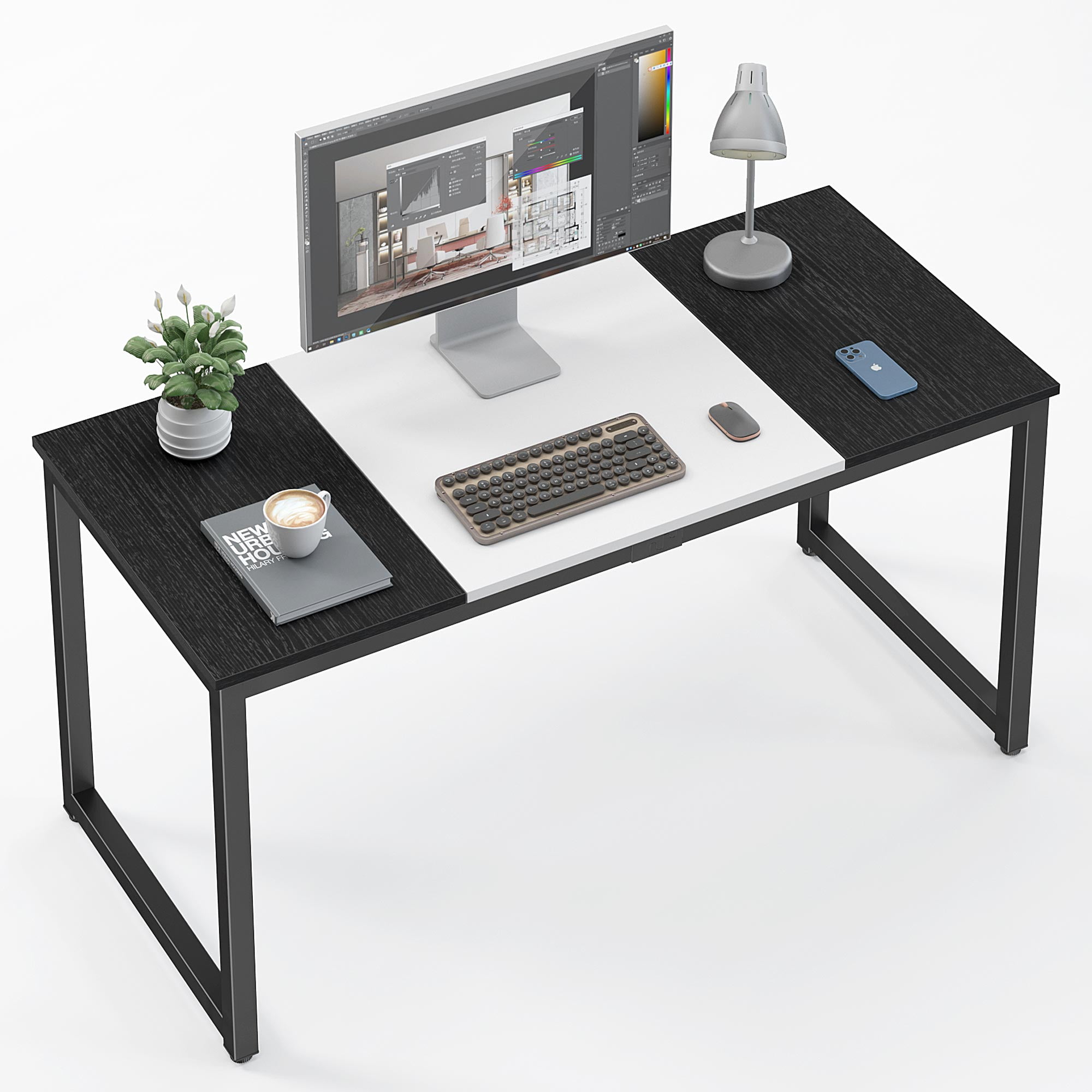 Wellynap Home Office Computer Desk, 55" Studio Workstation Desk with 2