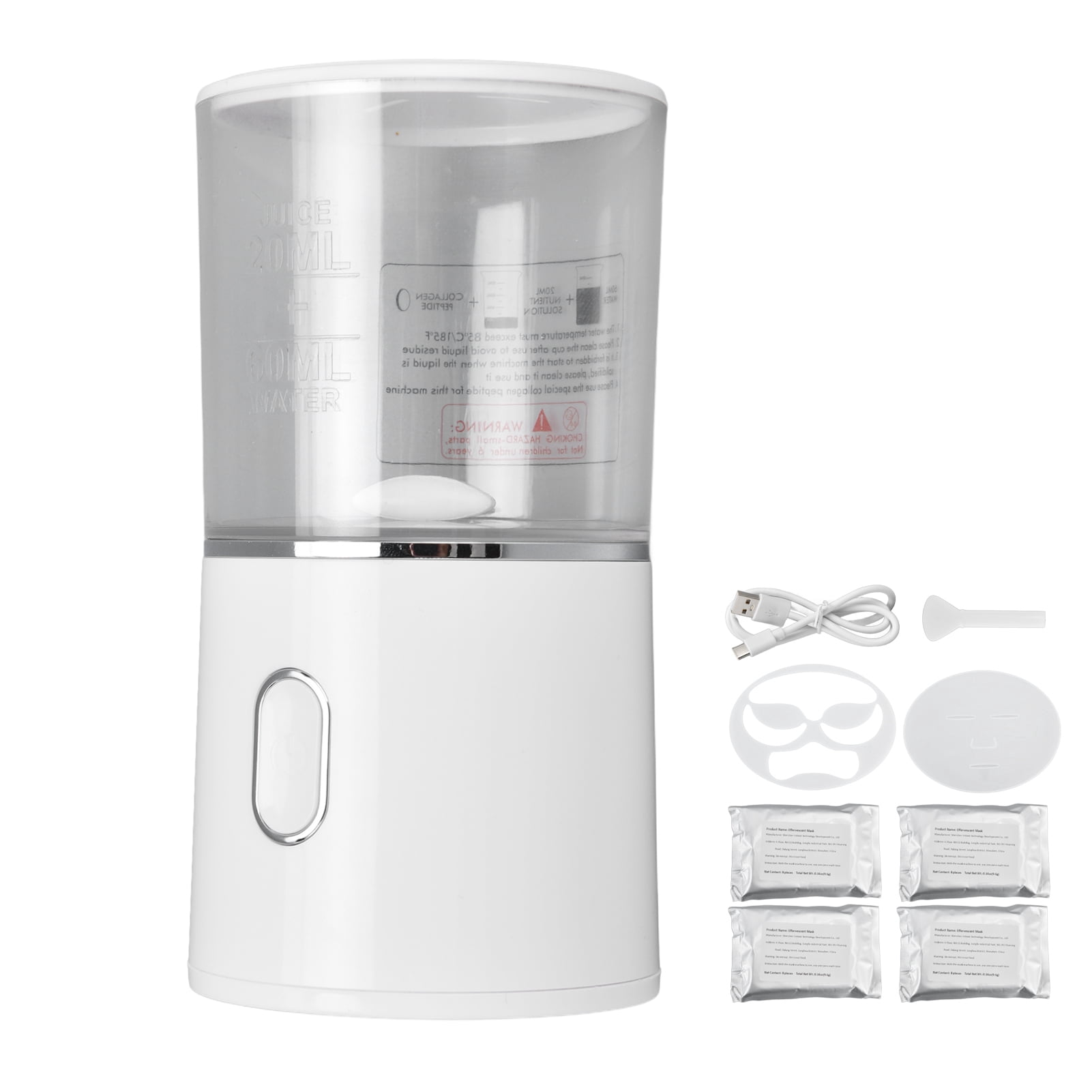 Xirurus DIY Fruit Vegetable Facial Mask Maker Machine, Automatic Skin Care Device for Face Care with Mask Mold and Collagen Peptides, USB Rechargeable Beauty Tool in White, 4.8 inches / 12.2 cm