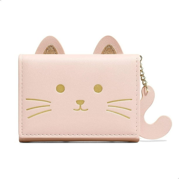 Bonitas carteras de gato para chicas adolescentes pequena cartera estetica de piel sintetica cartera Kawaii para ninas tarjetero con tres pliegues