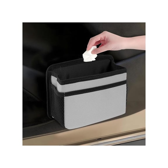 Mini Car Trash Can, Hanging Car Trash Bin Foldable Garbage Organizer for Vehicle Essentials(Silver)