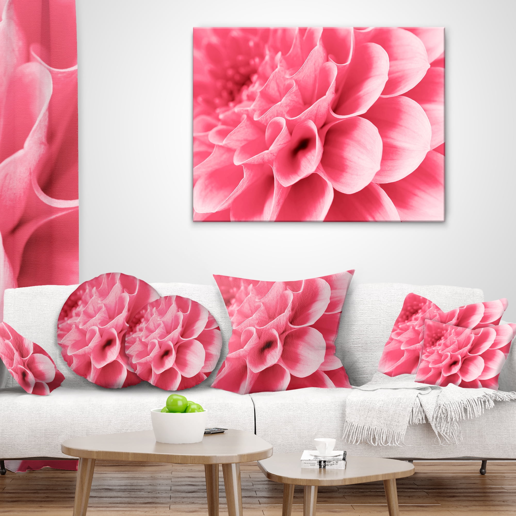 Designart Pink Abstract Flower Petals - Floral Throw Pillow - 12x20