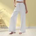 thumbnail image 1 of Pantalones De Pierna Ancha Pantalones holgados de mujer Pantalones casuales de lino de algodón sólido Pantalones femeninos (Blanco S) Cgtredaw Para estrenar, 1 of 1