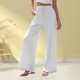 thumbnail image 1 of Pantalones De Pierna Ancha Pantalones holgados de mujer Pantalones casuales de lino de algodón sólido Pantalones femeninos (Blanco XXL) Cgtredaw Para estrenar, 1 of 1