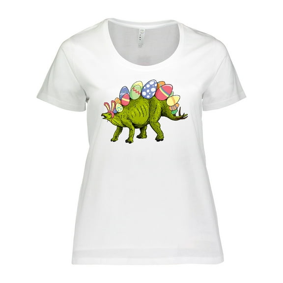 Inktastic Easter Bunny Stegosaurus with Eggs and Pink Ears Women's Plus Size T-Shirt