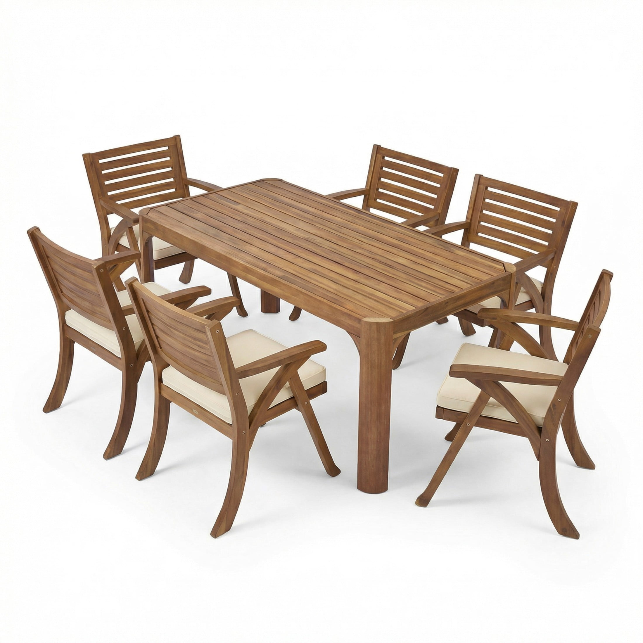 Christopher Knight Home 7-Piece Contemporary Outdoor Acacia Wood Dining Set with Cream Cushion, Teak